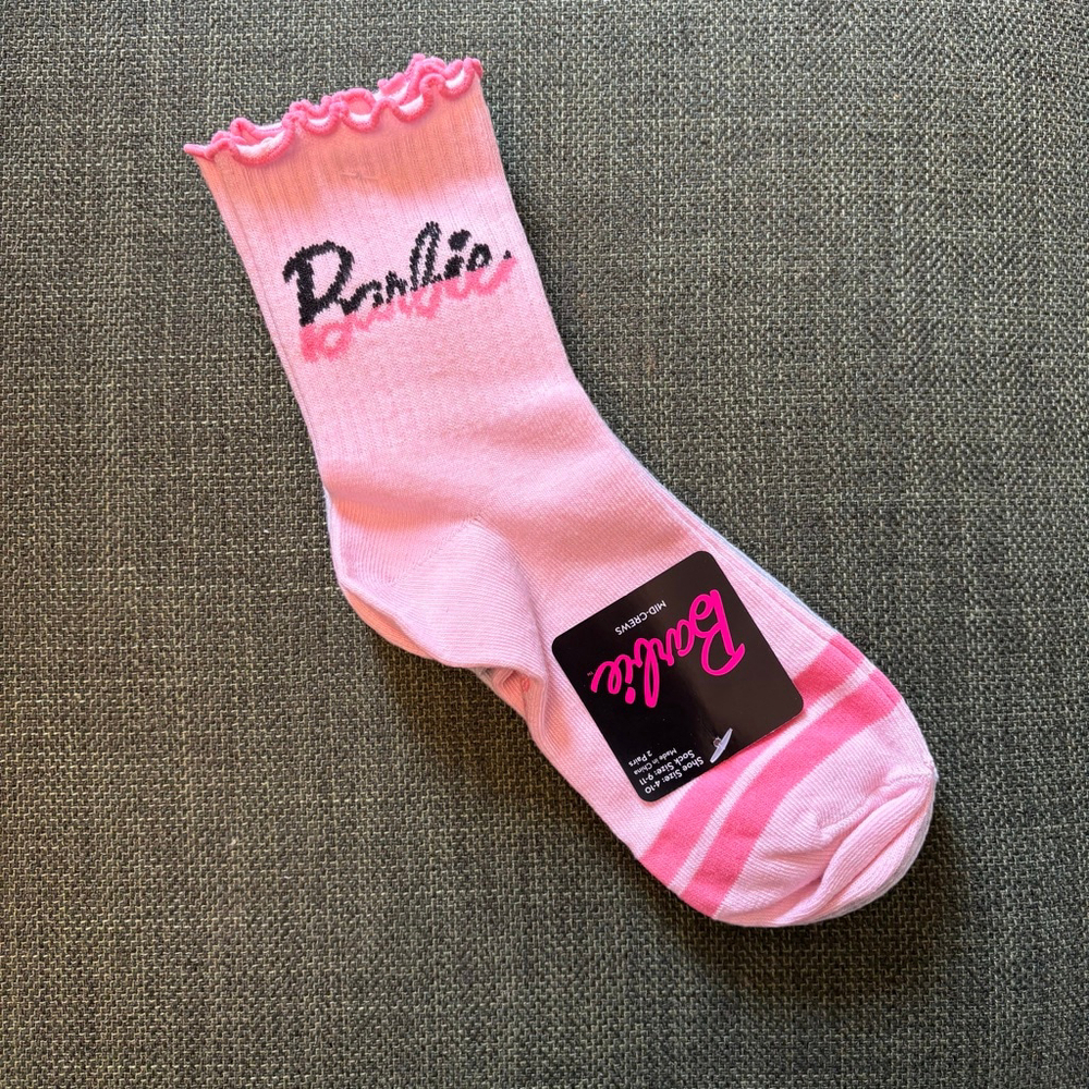 Barbie Mid-Crew Socks 2 Pair Set NWT Pink & Gray